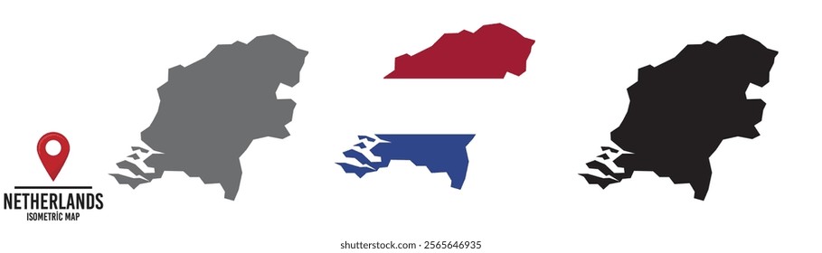 Set of different maps with national flags of Netherlands.