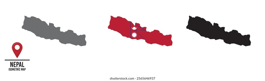 Set of different maps with national flags of Nepal.