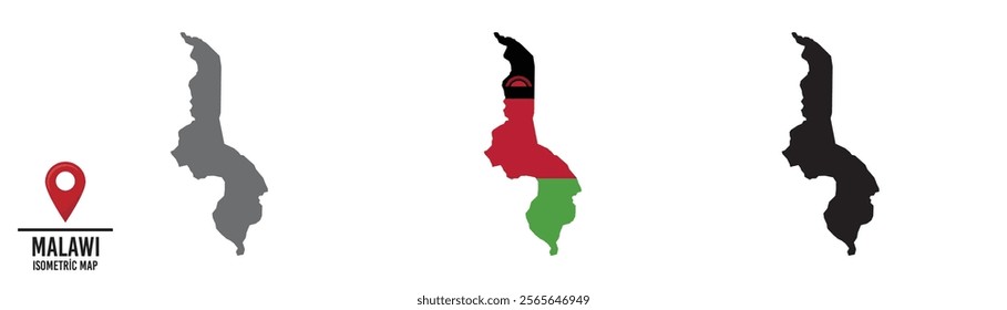 Set of different maps with national flags of Malawi.