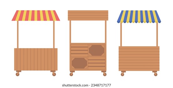 Set von verschiedenen Marktständen. Lokaler Markt. Flache Vektorgrafik einzeln auf weißem Hintergrund