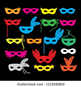 Set of different masks for photo booth props or carnival occasions