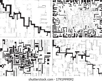 A set of different mazes. Geometric lines and background. Eps. Vector.