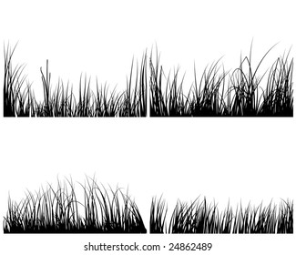 Set of different meadow vector grass silhouettes
