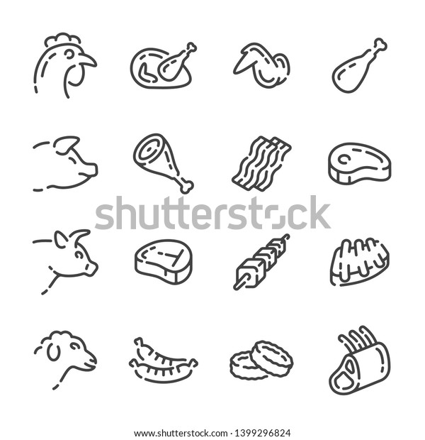 Set Different Meat Products Outline Icons Stock Vector (Royalty Free ...