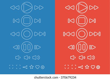 Set of different media icons on red and blue background. Vector illustration