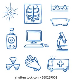 Set different medical radiation   x  ray icons  for info graphics  Hand drawn line art cartoon vector illustration 