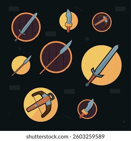 Set of different medieval weapon icons Vector