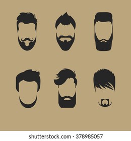 set of different men hipster haircuts, beard, mustache icons flat - Vector