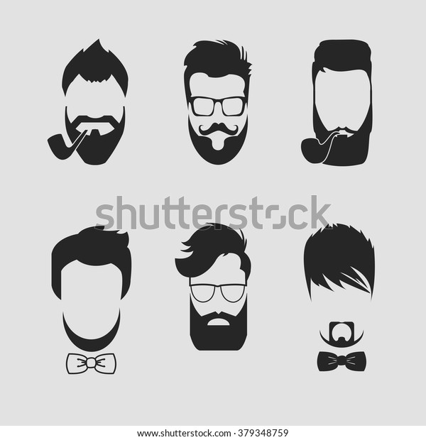 Set Different Men Hipster Haircuts Beard Stock Vektorgrafik