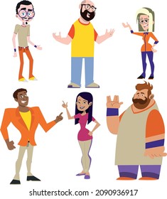 Set with different men and women characters