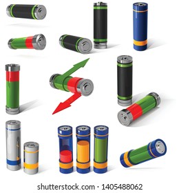 set of different metal bright batteries