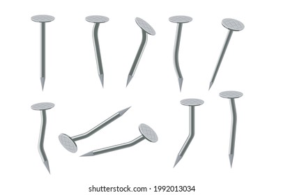 Set of different metal brocken nail hammer vector illustration in acartoon flat style isolated on white background.