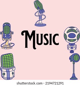 Conjunto de ilustraciones de micrófonos diferentes