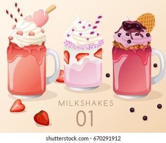 Set of different  milkshakes  in Cocktail Jar : Vector Illustration