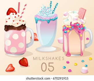 Set of different  milkshakes  in Cocktail Jar : Vector Illustration