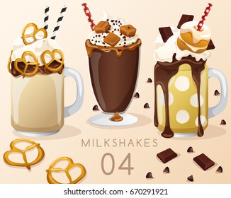 Set of different  milkshakes  in Cocktail Jar : Vector Illustration