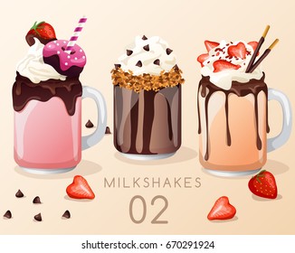 Set of different  milkshakes  in Cocktail Jar : Vector Illustration