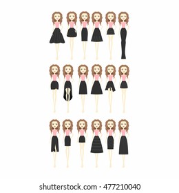  a set of different models skirts.   Set with different skirts.