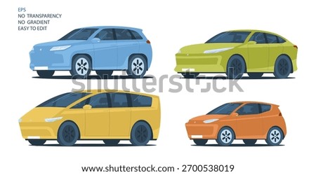 A set of different modern cars. Vector illustration.