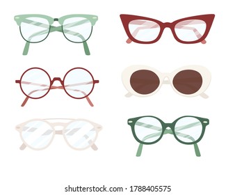 Conjunto de lentes de ojo modernos diferentes ilustraciones de vector plano aisladas en fondo blanco
