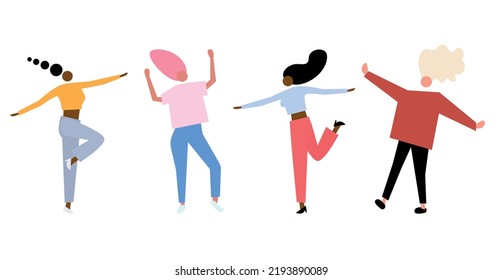 Set of different modern happy women dancing vector illustration