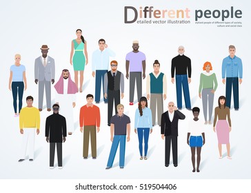 Set of different modern humans, rendering a detailed, vector illustration