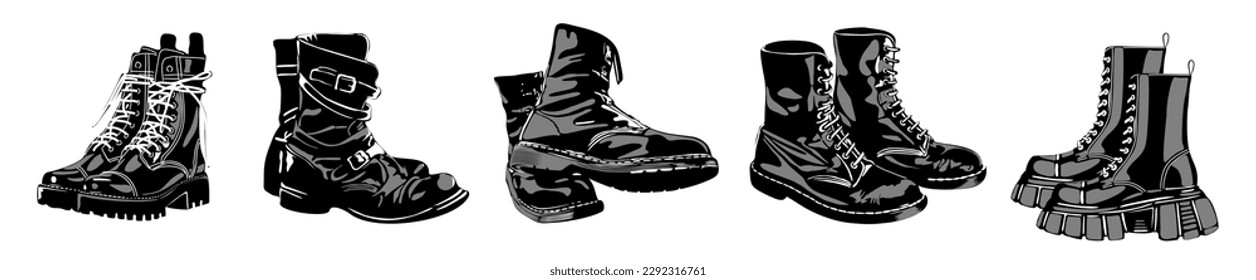 Set of different modern leather boots vector.