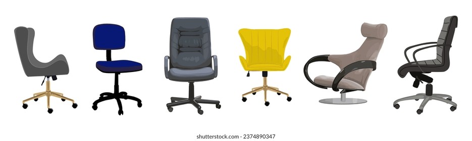 Conjunto de diferentes sillas de oficina modernas vectorial.