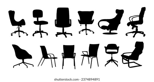 Set of different Modern office chairs silhouettes.