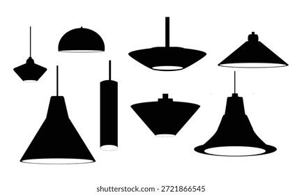 Conjunto de diferentes accesorios de luz colgante modernos siluetas de colección para el diseño de interiores