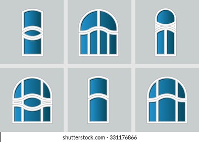 set of different modern windows on gray background
