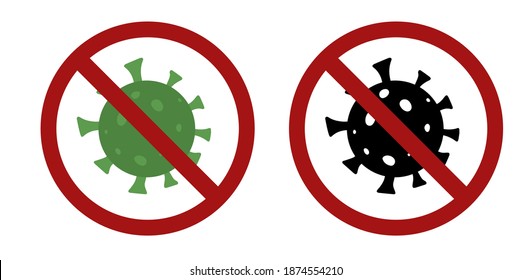 Conjunto de diferentes moléculas de infección por coronavirus en el signo de prohibición. Prohibición de la enfermedad. Peligro de contraer un virus. Icono vector para pegatinas, señales y su diseño.
