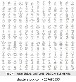 Set of different monochrome abstract flat elements for design black and white logo. Vector illustration eps 10