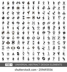 Set of different monochrome abstract flat elements for design black and white logo. Vector illustration eps 10