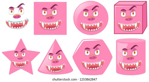 Conjunto de diferentes ilustraciones de la cara del monstruo
