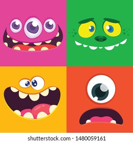 Set of different monster face illustration