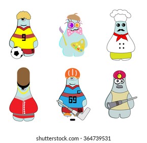 Set of different monsters representing various professions 