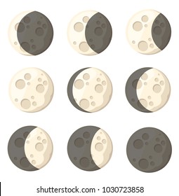 Set of different moon phases space object natural satellite of the earth vector illustration isolated on white background web site page and mobile app design.