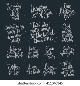 Set of different motivational quotes. Motivational label. Excellent print on a T-shirt. Vector illustration on a black background.