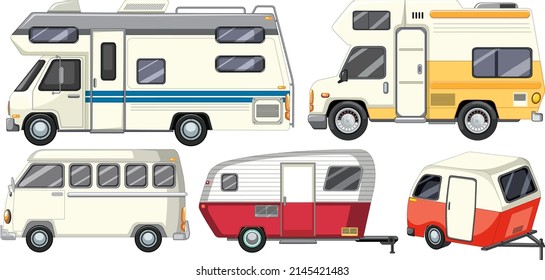 Set of different motorhomes  illustration