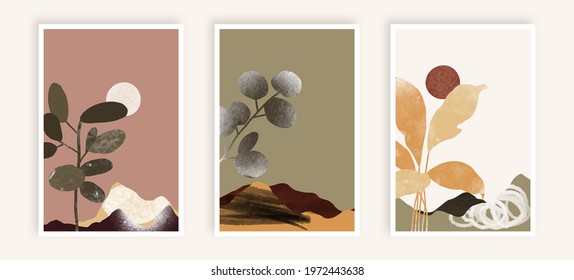 Conjunto de paisajes montañosos diferentes. Ilustración de arte mínima