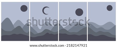 Set of different mountain landscapes. Minimal art illustration
