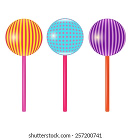 Set of different mouth-watering candy colors on a stick vector