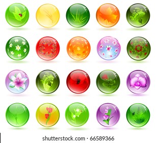 set of different multicolored floral glossy balls