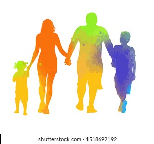 Set of different multi-colored silhouettes of a friendly family. Vector illustration