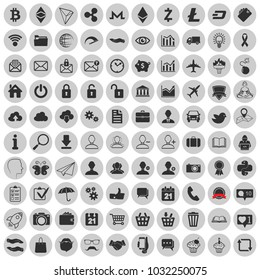set of different multimedia, social and business cryptocurrencies web icons on a white background