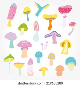 Set of different mushrooms in cartoon style