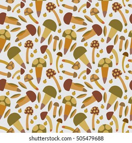 Set of different mushrooms. Colorful Vector seamless pattern.