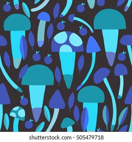 Set of different mushrooms. Colorful Vector seamless pattern.