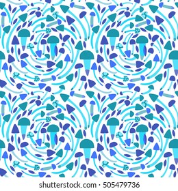 Set of different mushrooms. Colorful Vector seamless pattern.